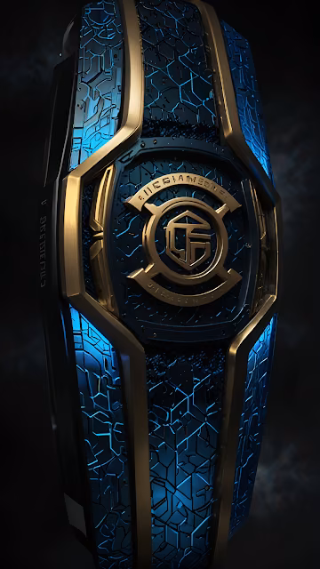 Futuristic Gold and Neon Blue Tech Casing Design - Free 4K & 8K Mobile Wallpaper