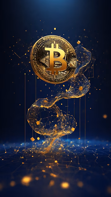 Futuristic Golden Bitcoin Cryptocurrency Digital Art Concept - Free 4K & 8K Mobile Wallpaper