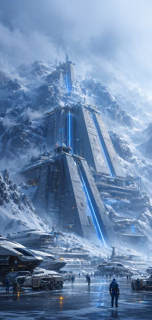 Futuristic Mountain Base and Spaceship Hangar - Free 4K & 8K Mobile Wallpaper