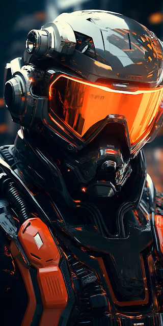 Futuristic Pilot Helmet Close Up Neon Orange Visor - Free 4K & 8K Mobile Wallpaper