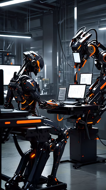 Futuristic Robots Working Industrial Data Center - Free 4K & 8K Mobile Wallpaper