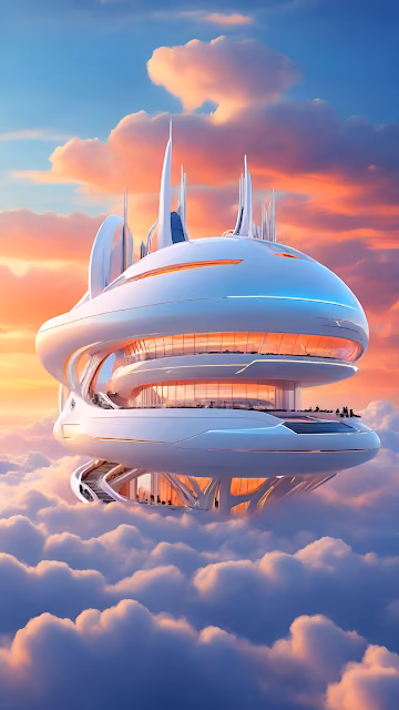 Futuristic Sky City Architecture Floating Above Clouds - Free 4K & 8K Mobile Wallpaper