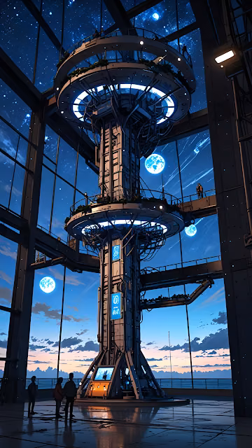 Futuristic Space Station Atrium with Glowing Blue Moons - Free 4K & 8K Mobile Wallpaper