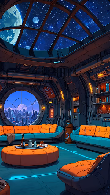 Futuristic Spaceship Lounge with Starry Dome View - Free 4K & 8K Mobile Wallpaper