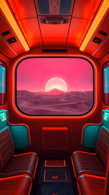 Futuristic Train Desert Sunset View - Free 4K & 8K Mobile Wallpaper