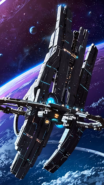 Galactic Citadel Orbital Station Above Purple Planet - Free 4K & 8K Mobile Wallpaper
