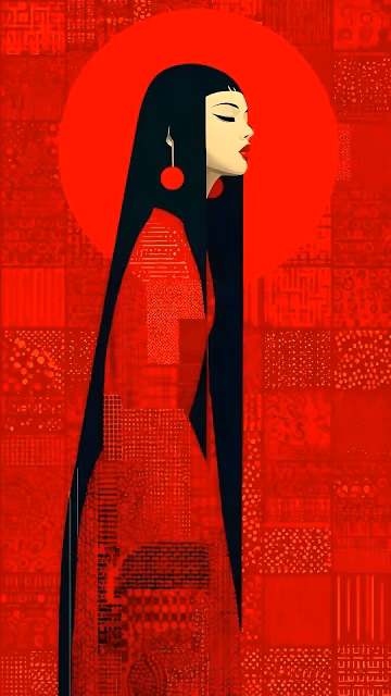 Geometric Abstract Portrait in Red and Black - Free 4K & 8K Mobile Wallpaper
