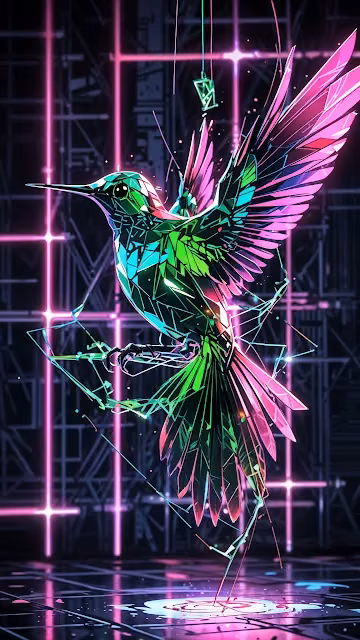 Geometric Hummingbird with Neon Pink and Green - Free 4K & 8K Mobile Wallpaper