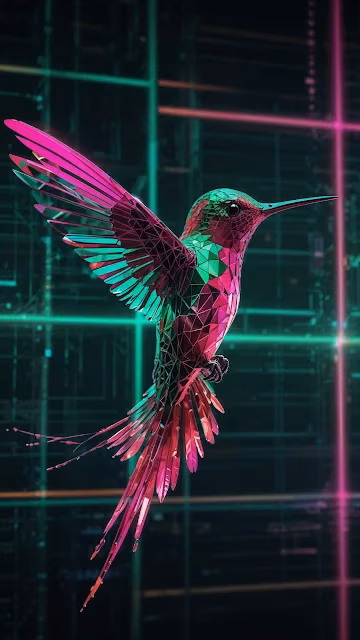 Geometric Hummingbird with Neon Pink and Green - Free 4K & 8K Mobile Wallpaper