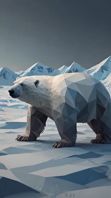 Geometric Polar Bear Low Poly Arctic Landscape - Free 4K & 8K Mobile Wallpaper