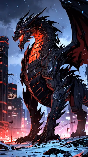 Giant Cyber Dragon Overlooking Neon City - Free 4K & 8K Mobile Wallpaper