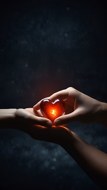 Giving Love Hands Cradling Glowing Red Glass Heart - Free 4K & 8K Mobile Wallpaper