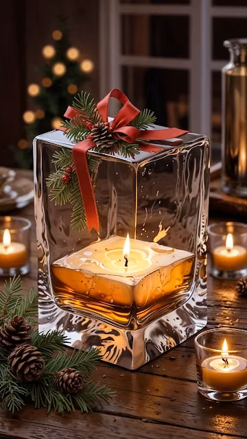 Glass Candle Holder with Christmas Bow and Pine - Free 4K & 8K Mobile Wallpaper
