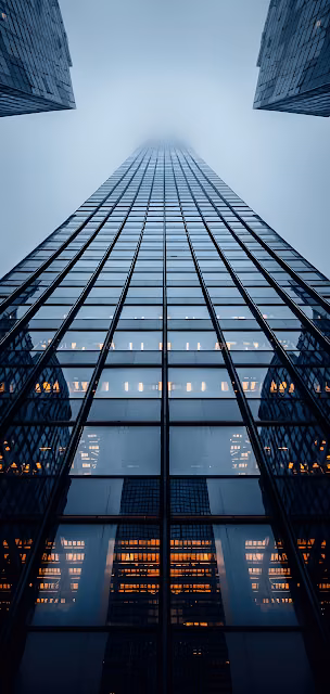 Glass Skyscraper Vanishing Into Misty Sky - Free 4K & 8K Mobile Wallpaper