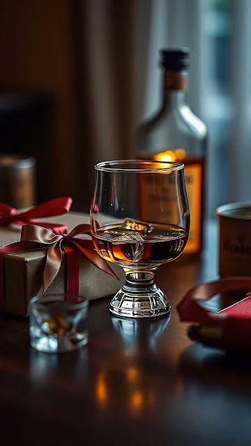 Glass of Whiskey with Ice on Wooden Table - Free 4K & 8K Mobile Wallpaper