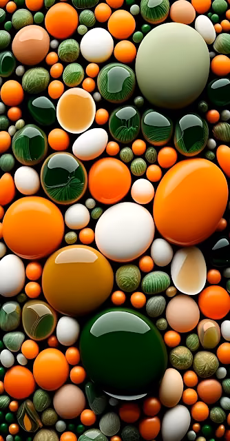 Glossy Abstract Texture of Orange Green and White Spheres - Free 4K & 8K Mobile Wallpaper