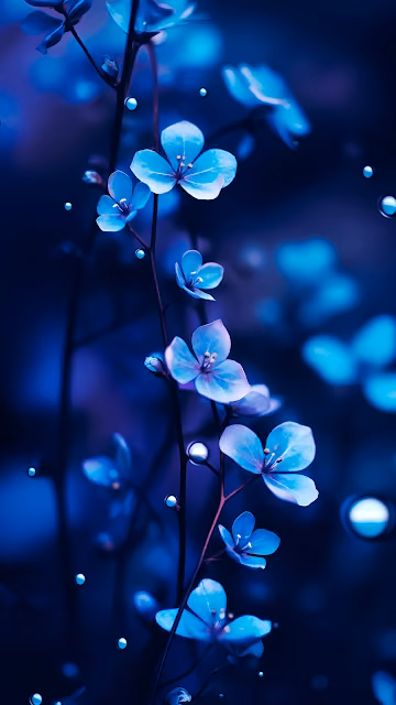 Glowing Blue Flowers in Ethereal Dark Background - Free 4K & 8K Mobile Wallpaper