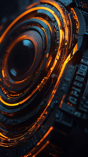 Glowing Cybernetic Core with Orange Neon Circuits - Free 4K & 8K Mobile Wallpaper