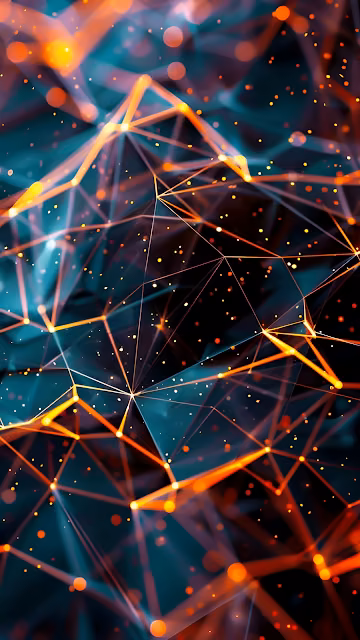 Glowing Geometric Network with Orange and Blue Connections - Free 4K & 8K Mobile Wallpaper