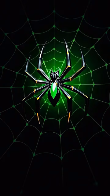 Glowing Green Spider on Neon Web in Darkness - Free 4K & 8K Mobile Wallpaper