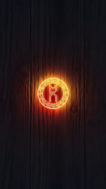 Glowing Neon Orange Runic Symbol on Dark Wood - Free 4K & 8K Mobile Wallpaper