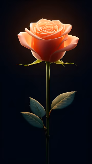 Glowing Peach Rose with Long Stem Against Dark Background - Free 4K & 8K Mobile Wallpaper
