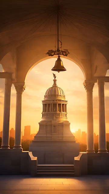 Golden Bell Hanging Above Dome at Sunset in Colonnade - Free 4K & 8K Mobile Wallpaper