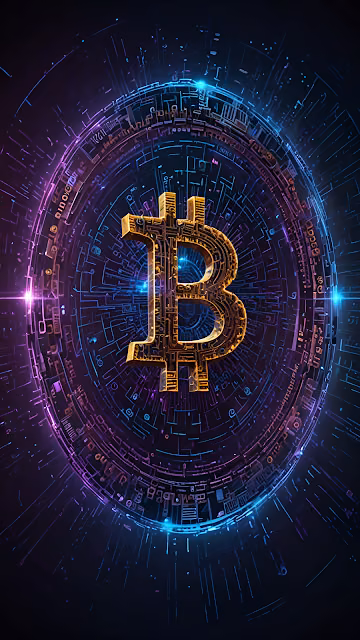 Golden Bitcoin Symbol in Glowing Digital Circuit Ring - Free 4K & 8K Mobile Wallpaper