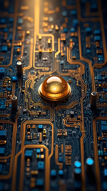 Golden Dome on Glowing Circuit Board with Blue and Gold Traces - Free 4K & 8K Mobile Wallpaper