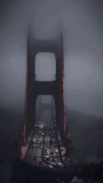 Golden Gate Bridge at Dusk with Flowing Traffic and Mist - Free 4K & 8K Mobile Wallpaper