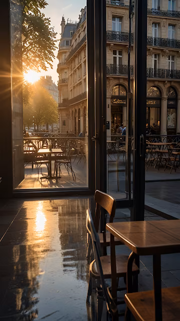 Golden Hour Cafe View in Paris Haussmann Street - Free 4K & 8K Mobile Wallpaper
