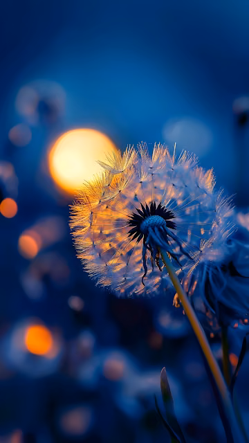 Golden Hour Dandelion Seed Head Bokeh Twilight Glow - Free 4K & 8K Mobile Wallpaper