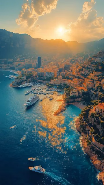 Golden Hour Sunset Over Mediterranean Coastal City Marina - Free 4K & 8K Mobile Wallpaper