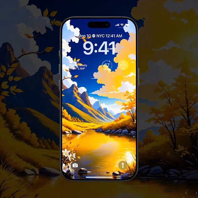 Golden Mountain River on Smartphone Lock Screen - Free 4K & 8K Desktop Wallpaper