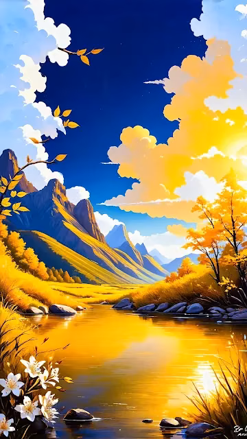Golden River Through Autumn Mountains at Sunrise - Free 4K & 8K Mobile Wallpaper