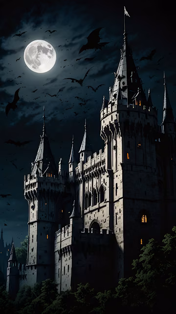 Gothic Vampire Castle Full Moon Bats Dark Fantasy Night - Free 4K & 8K Mobile Wallpaper