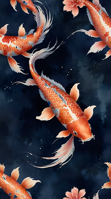 Graceful Koi Fish Swimming Amidst Floating Sakura Petals - Free 4K & 8K Mobile Wallpaper