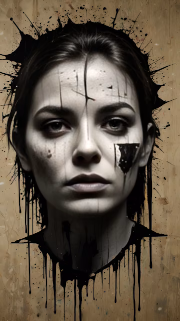 Gritty Abstract Portrait Black Paint Splatter Drip Art - Free 4K & 8K Mobile Wallpaper