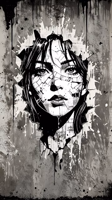 Gritty Comic Portrait Breaking Through Cracked Wall Art - Free 4K & 8K Mobile Wallpaper