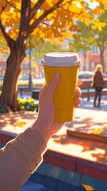 Hand Holding Yellow Coffee Cup Under Autumn Tree - Free 4K & 8K Mobile Wallpaper