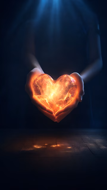 Hands Cupping Glowing Fiery Energy Heart in Darkness - Free 4K & 8K Mobile Wallpaper