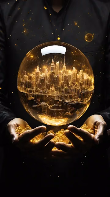 Hands Holding Glowing City in Golden Orb - Free 4K & 8K Mobile Wallpaper