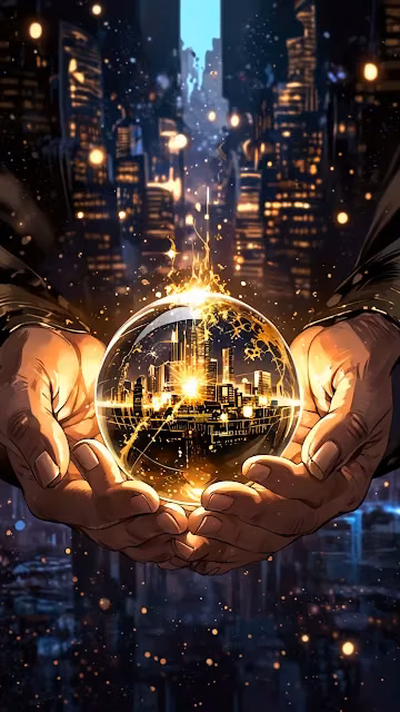 Hands Holding Glowing City in Crystal Orb - Free 4K & 8K Mobile Wallpaper