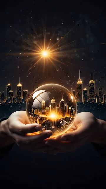 Hands Holding Glowing City in Crystal Orb - Free 4K & 8K Mobile Wallpaper