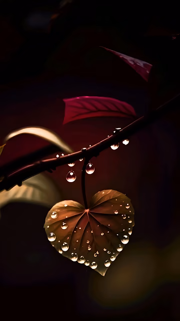Heart-Shaped Leaf Glistening with Dewdrops in Soft Light - Free 4K & 8K Mobile Wallpaper
