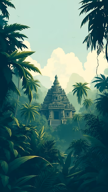 Hidden Jungle Temple Ruins Vector Illustration Art - Free 4K & 8K Mobile Wallpaper