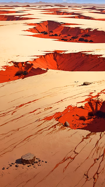 High Contrast Red Canyon Desert Landscape Stylized Illustration - Free 4K & 8K Mobile Wallpaper