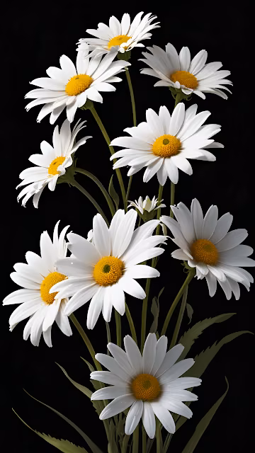 High Contrast White Daisies on Black Minimalist - Free 4K & 8K Mobile Wallpaper