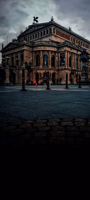 Historic European Opera House Dark Cobblestone Square - Free 4K & 8K Mobile Wallpaper