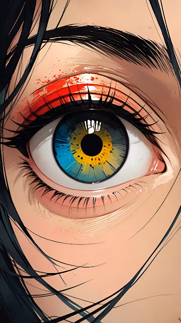 Hyper-Detailed Anime Eye with Blue and Yellow Gradient Iris - Free 4K & 8K Mobile Wallpaper